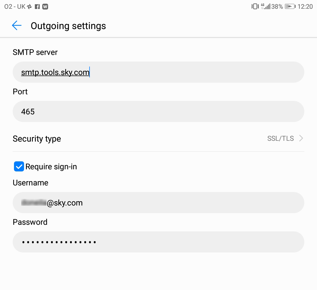 sky.com outgoing email settings screenshot